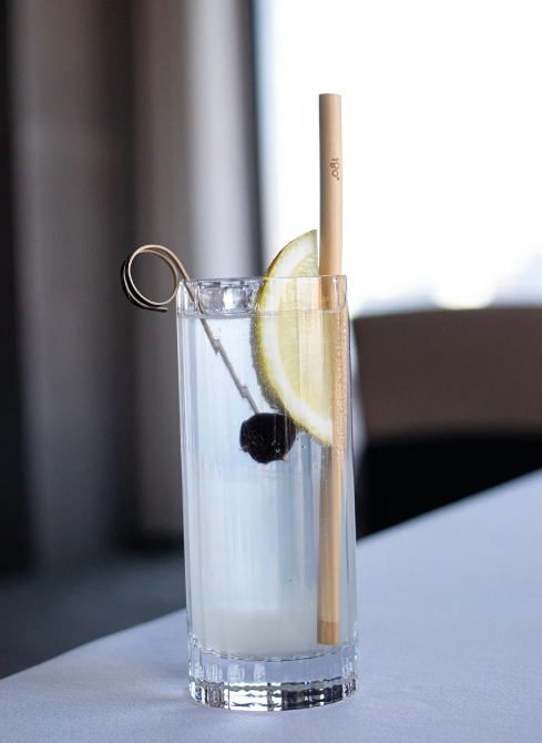 Natural reed straw served with a lemon drink