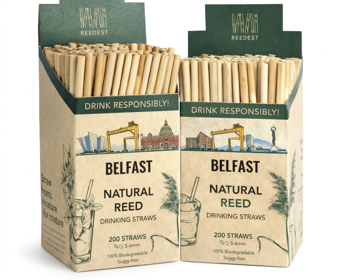 Belfast Reedest 200 straw display boxes of natural reed drinking straws
