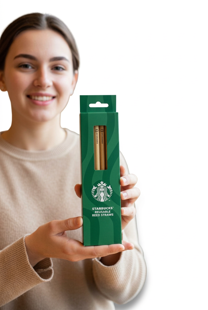 Green branded reusable reed straw packaging
